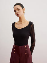 Ribbed Sheer Sleeve Sweater